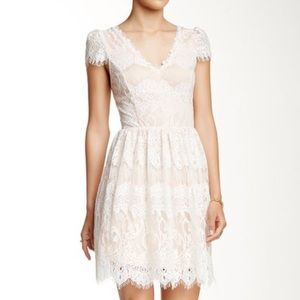 NWOT Soièblu Modcloth white lace dress cap sleeves deep v neck